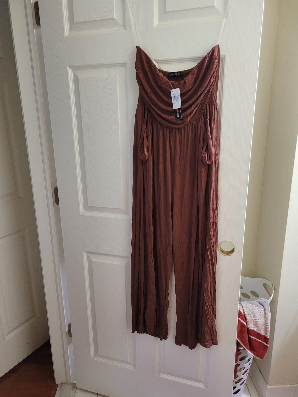 Brown Draped Wide-Leg Jumpsuit